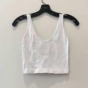 White V-Neck Cropped Tank Top